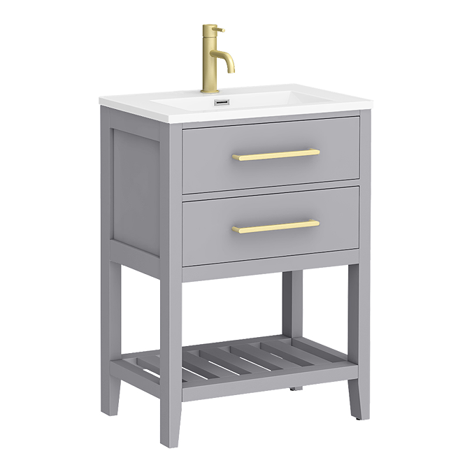 Montrose 610mm Dove Grey Vanity Unit with Brushed Brass Handles and ...