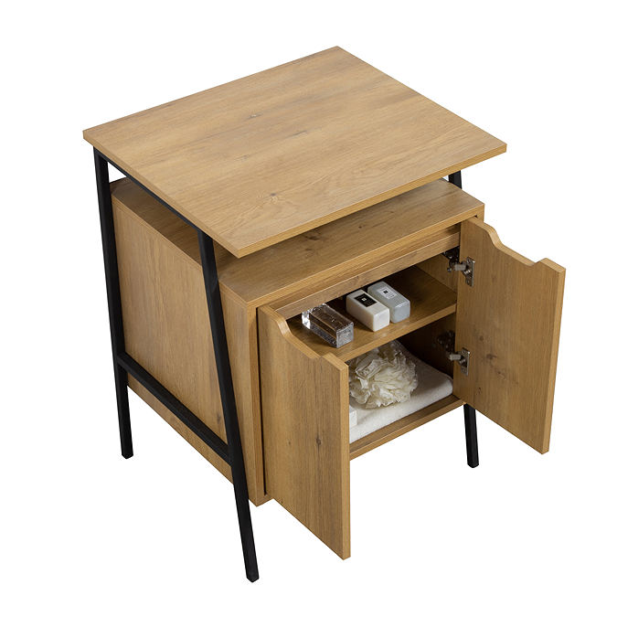 Huxley Oak & Matt Black 600mm Countertop Vanity Unit with Oval Matt White Basin - Image 4