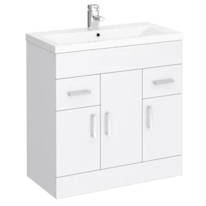 Toreno Basin Unit - 800mm Modern High Gloss White with Mid Edged Basin