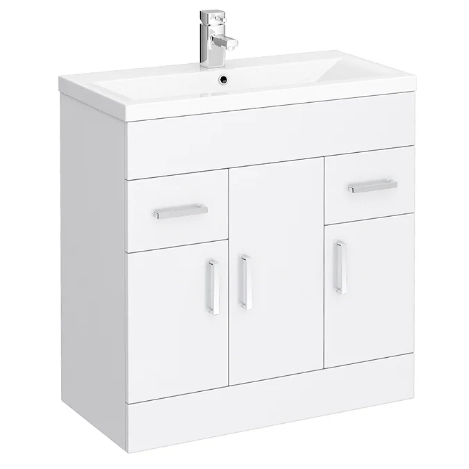 Toreno Basin Unit - 800mm Modern High Gloss White with Mid Edged Basin
