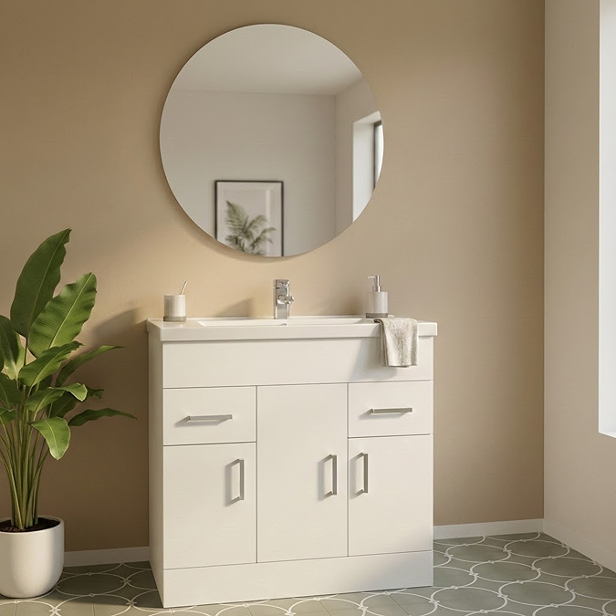 Toreno Basin Unit - 800mm Modern High Gloss White with Mid Edged Basin - Image 2