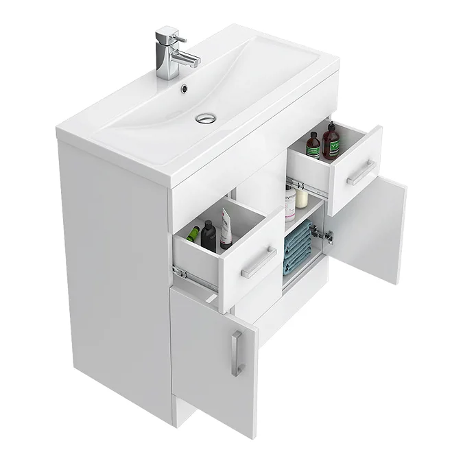 Toreno Basin Unit - 800mm Modern High Gloss White with Mid Edged Basin - Image 3