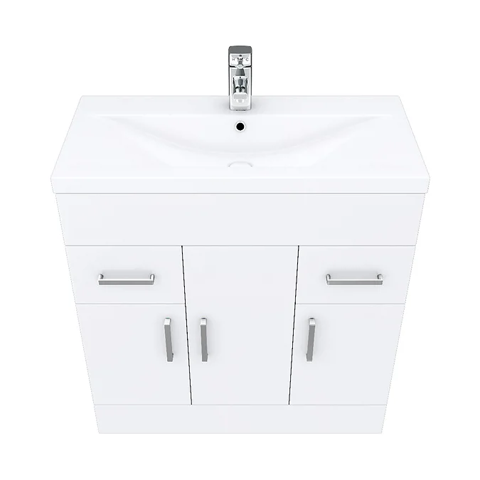Toreno Basin Unit - 800mm Modern High Gloss White with Mid Edged Basin - Image 4