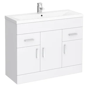Toreno Basin Unit - 1000mm Modern High Gloss White with Mid Edged Basin