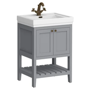 Trafalgar Freestanding Vanity Unit - 610mm Grey with Antique Brass Handles