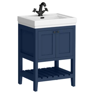 Trafalgar Freestanding Vanity Unit - 610mm Blue with Matt Black Handles