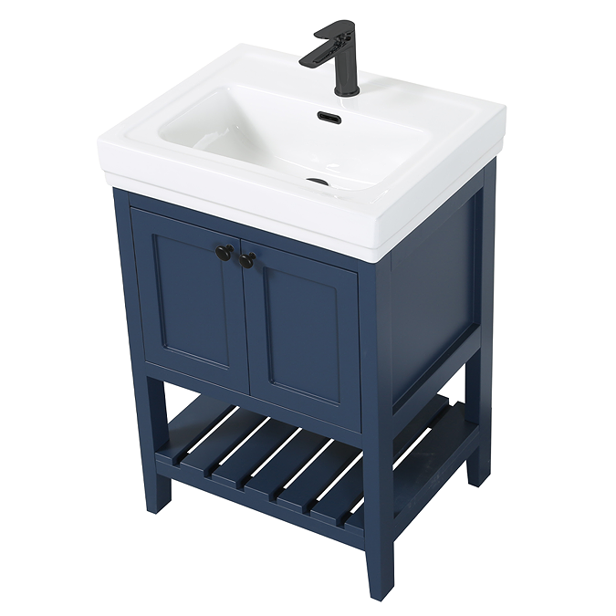 Trafalgar Freestanding Vanity Unit - 610mm Blue with Matt Black Handles - Image 2