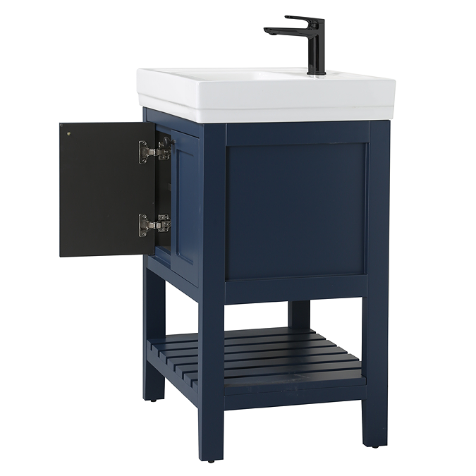 Trafalgar Freestanding Vanity Unit - 610mm Blue with Matt Black Handles - Image 3