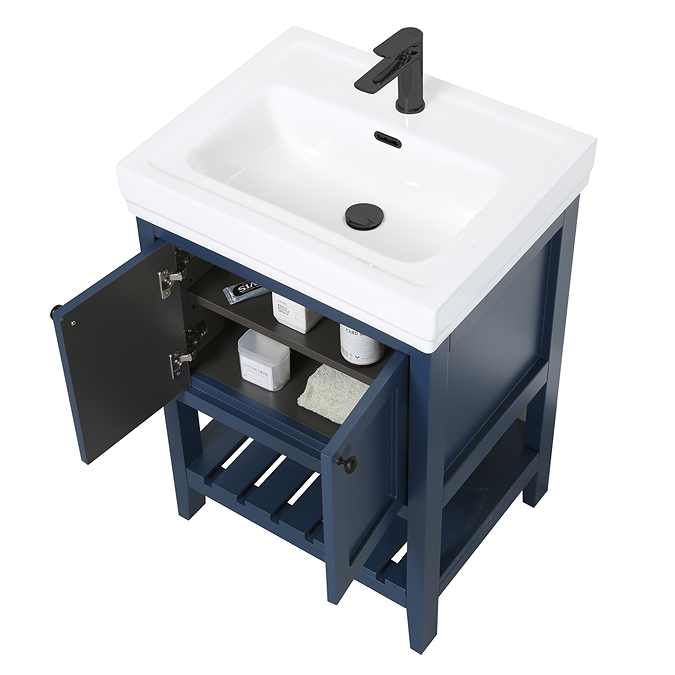 Trafalgar Freestanding Vanity Unit - 610mm Blue with Matt Black Handles - Image 4