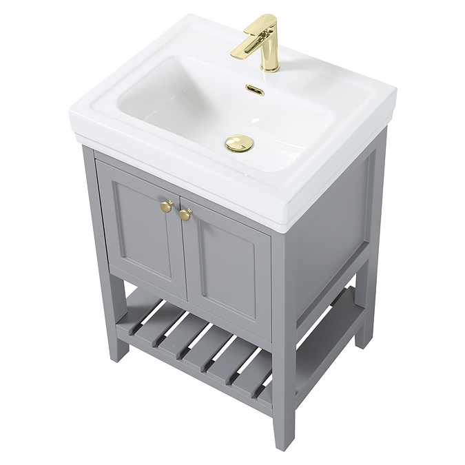 Trafalgar Freestanding Vanity Unit - 610mm Grey with Brushed Brass Handles - Image 2