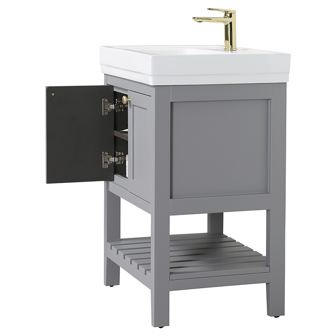 Trafalgar Freestanding Vanity Unit - 610mm Grey with Brushed Brass Handles - Image 3