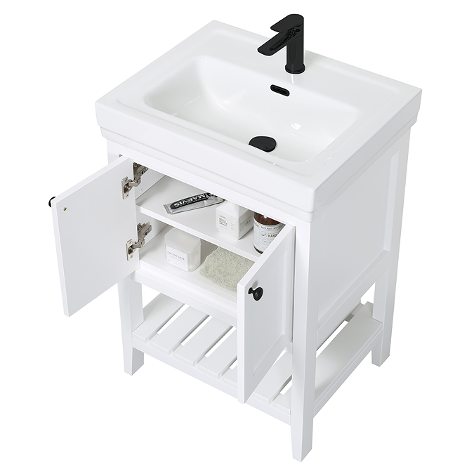 Trafalgar Freestanding Vanity Unit - 610mm White with Matt Black Handles - Image 4