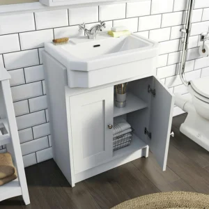 The Bath Co. Camberley White 600mm Vanity Unit and Eton Semi Recessed Basin