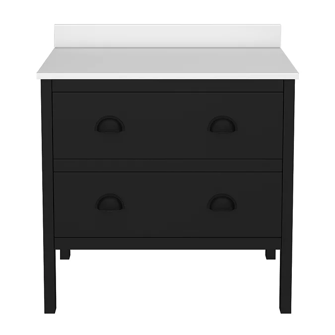 Alchemy 810mm Floor Standing Vanity Unit - Matt Black with White Granite Worktop & Matt Black Handles - Image 2