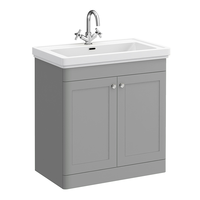 Roxbury Traditional 800mm Satin Grey Vanity Unit - Floor Standing 2 Door Unit with Chrome Handles 1 Tap Hole