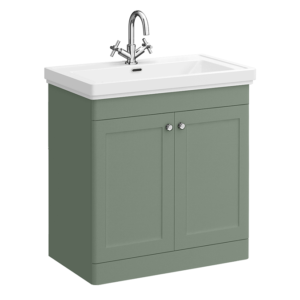 Roxbury Traditional 800mm Satin Green Vanity Unit - Floor Standing 2 Door Unit with Chrome Handles 1 Tap Hole