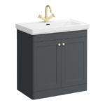 Roxbury Traditional 800mm Satin Anthracite Vanity Unit - Floor Standing 2 Door Unit with Brushed Brass Handles 1 Tap Hole