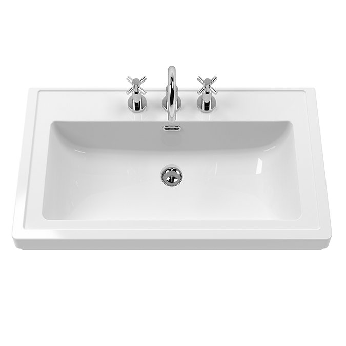 Roxbury Traditional 800mm Satin White Vanity Unit - Floor Standing 2 Door Unit with Matt Black Handles 1 Tap Hole - Image 4
