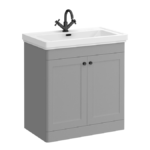 Roxbury Traditional 800mm Satin Grey Vanity Unit - Floor Standing 2 Door Unit with Matt Black Handles 1 Tap Hole