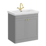 Roxbury Traditional 800mm Satin Grey Vanity Unit - Floor Standing 2 Door Unit with Brushed Brass Handles 1 Tap Hole