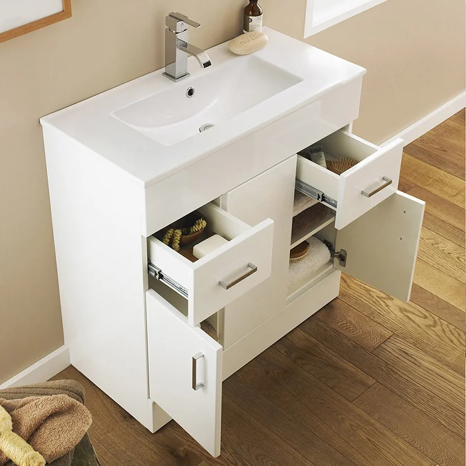 Toreno Vanity Sink With Cabinet - 1000mm Modern High Gloss White - Image 2