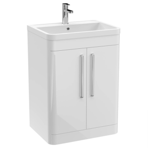 Radius 600mm Floor Standing 2 Door Vanity Unit with Chrome Handles - Gloss White