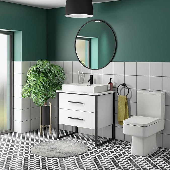 Arezzo Countertop Basin Unit - Gloss White with Black Frame - 800mm inc. Basin - Image 3