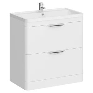 Radius Floor Standing Vanity Unit with Chrome Handles W800 x D445mm - Gloss White
