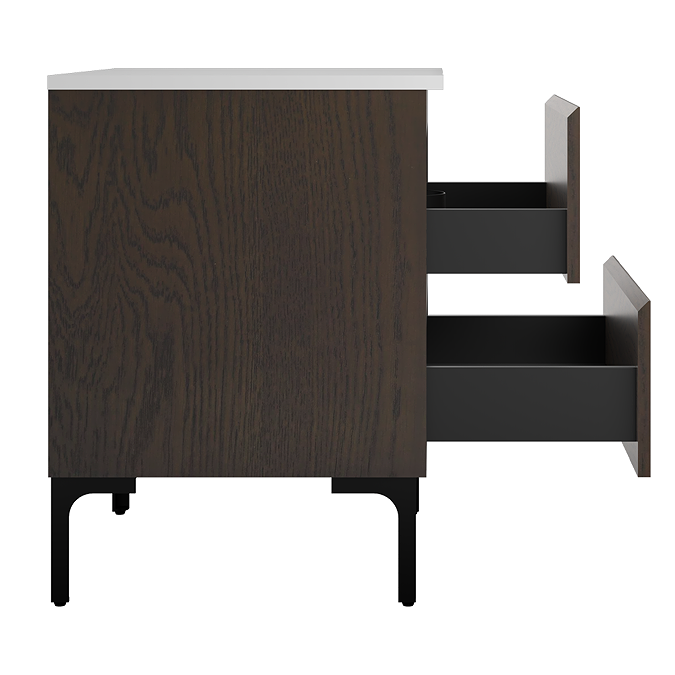 Osaka Slatted Dark Oak 600mm 2-Drawer Vanity Unit with White Stone Worktop and Square Basin - Image 5