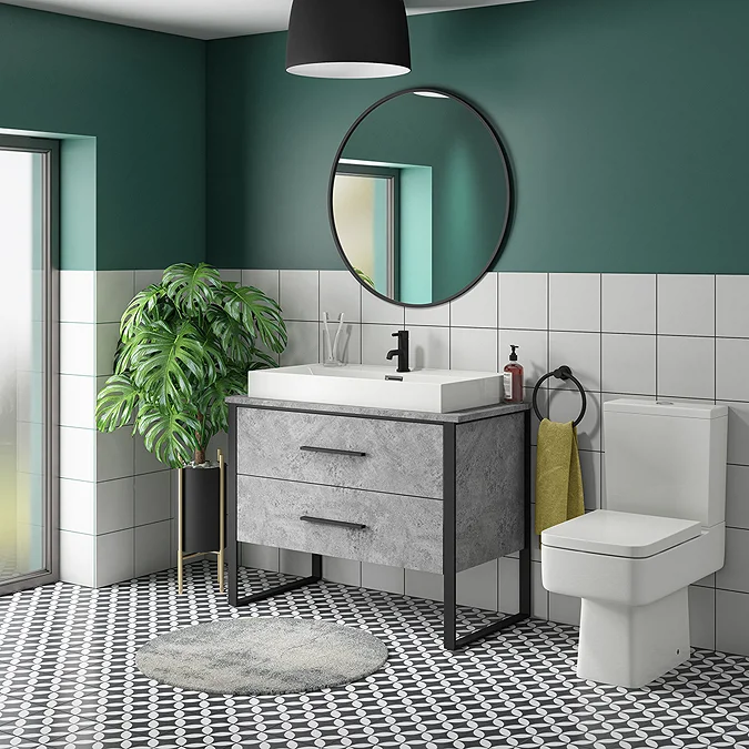 Arezzo Countertop Basin Unit - Concrete-Effect with Black Frame - 1000mm inc. Basin - Image 3