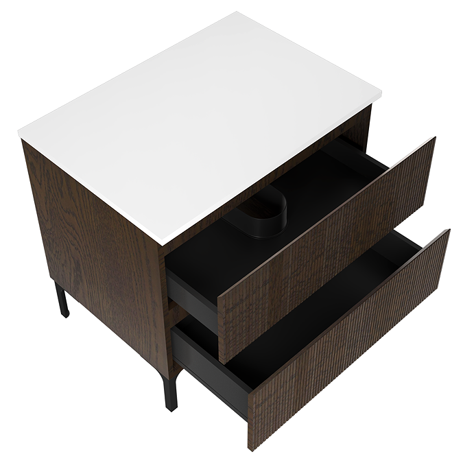 Osaka Slatted Dark Oak 800mm 2-Drawer Countertop Vanity Unit with White Stone Worktop - Image 3