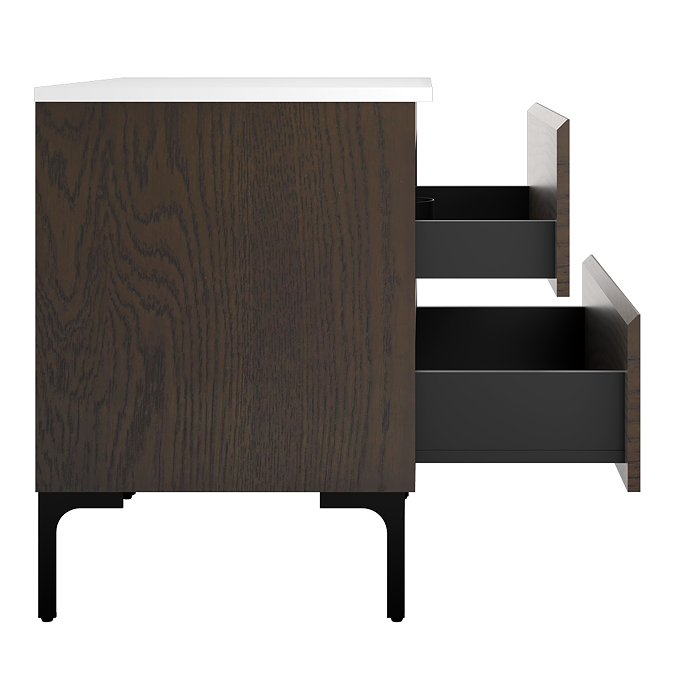 Osaka Slatted Dark Oak 800mm 2-Drawer Countertop Vanity Unit with White Stone Worktop - Image 4