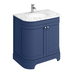 Period Bathroom Co. 820mm Curved Vanity Unit with White Marble Basin Top - Cobalt Blue