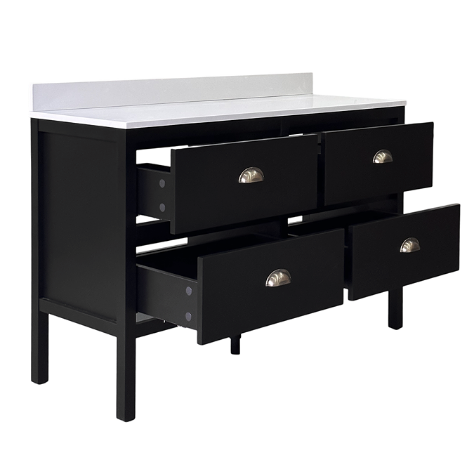 Alchemy 1210mm Floor Standing Vanity Unit - Matt Black with White Granite Worktop & Antique Brass Handles - Image 3