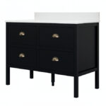 Alchemy 1210mm Floor Standing Vanity Unit - Matt Black with White Granite Worktop & Brushed Brass Handles