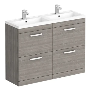 Brooklyn 1205mm Grey Avola Double Basin 4 Drawer Vanity Unit
