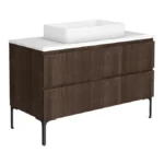 Osaka Slatted Dark Oak Vanity Unit – 1200mm with White Stone Worktop & Rectangular Basin