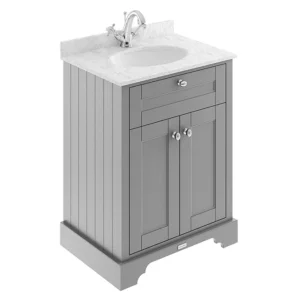Old London 600mm Cabinet & Single Bowl Grey Marble Top - Storm Grey