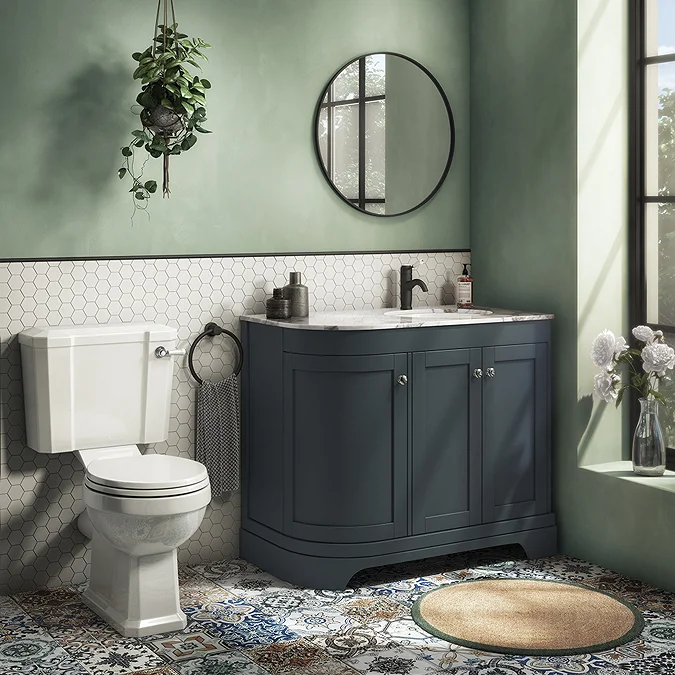 Period Bathroom Co. 920mm RH Offset Vanity Unit with White Marble Basin Top - Dark Grey - Image 2