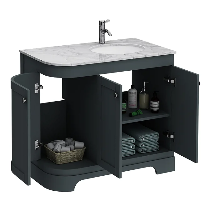 Period Bathroom Co. 920mm RH Offset Vanity Unit with White Marble Basin Top - Dark Grey - Image 3