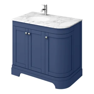 Period Bathroom Co. 920mm LH Offset Vanity Unit with White Marble Basin Top - Cobalt Blue