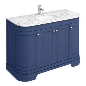 Period Bathroom Co. 1220mm Curved Vanity Unit with White Marble Basin Top - Cobalt Blue