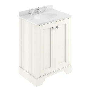 Period Bathroom Co. 1220mm Curved Vanity Unit with White Marble Basin Top - White