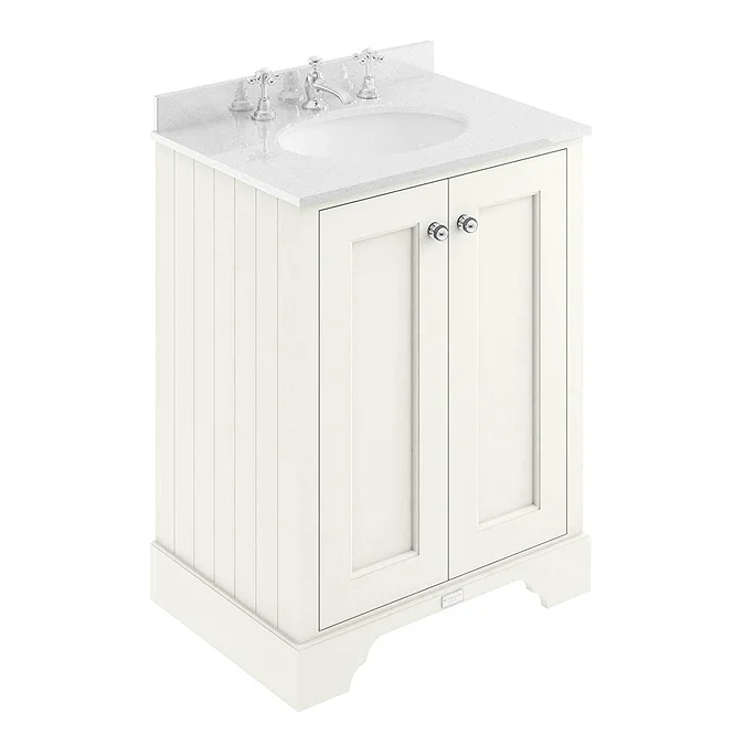 Period Bathroom Co. 1220mm Curved Vanity Unit with White Marble Basin Top - White