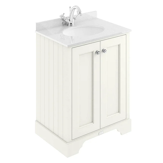Period Bathroom Co. 1220mm Curved Vanity Unit with White Marble Basin Top - White - Image 2