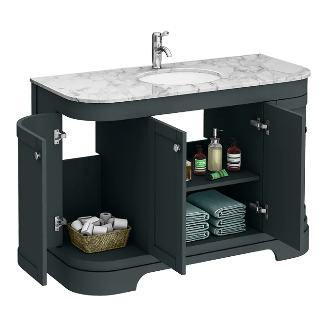 Period Bathroom Co. 1220mm Curved Vanity Unit with White Marble Basin Top - Dark Grey - Image 3