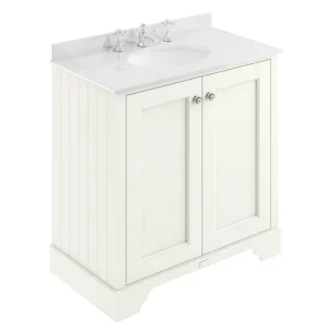 Bayswater Pointing White 800mm 2 Door Vanity Unit & 3TH White Marble Basin Top