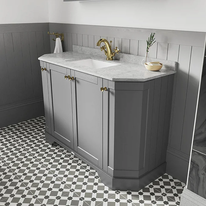 Old London Storm Grey Art Deco 1000mm Angled Cabinet with Grey Marble Basin Top - Image 2