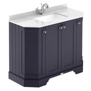 Old London Twilight Blue Art Deco 1000mm Angled Cabinet with White Marble Basin Top 3 Tap Hole