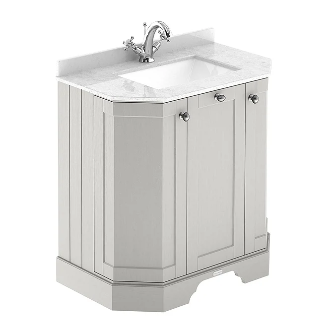 Old London Timeless Sand Art Deco 750mm Angled Cabinet with White Marble Basin Top